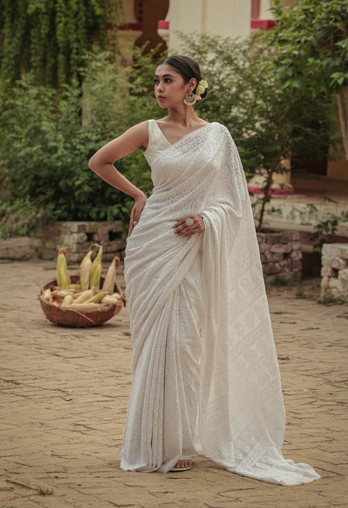 Urviya Chikankari Georgette Saree with Full Jaal