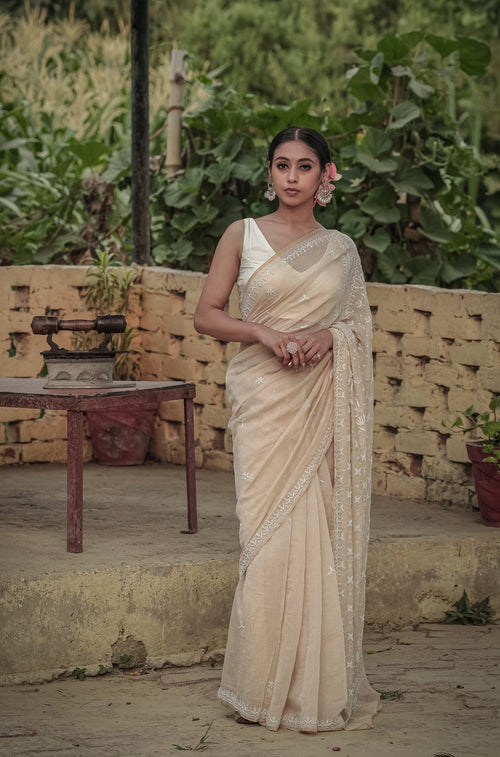 Urviya Chikankari Saree Pure Tissue - Cutdana Work