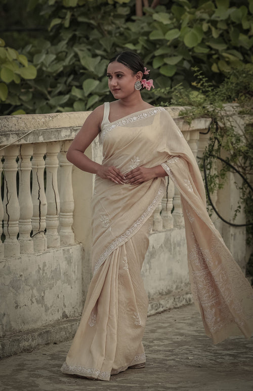 Urviya Chikankari Moonga Silk Saree - Border Palla