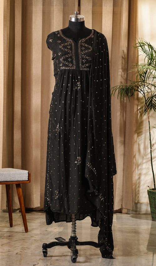 Urviya Semi Stiched Chikankari Muslin Gown with Mukaish Work