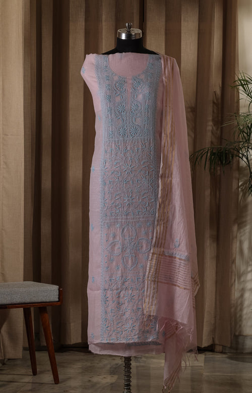 Urviya Unstiched Chikankari Mul Chanderi Suit - Gala Boota