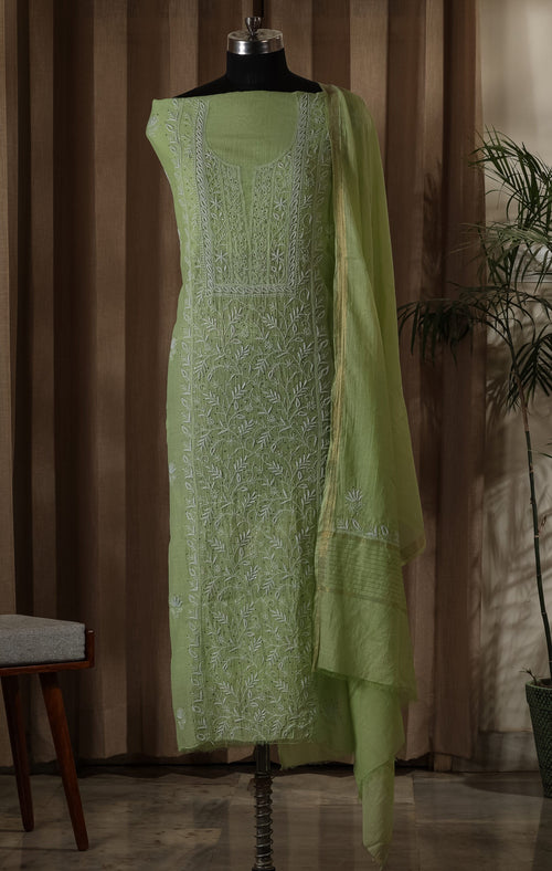 Urviya Unstiched Chikankari Mul Chanderi Suit With Mukaish Work