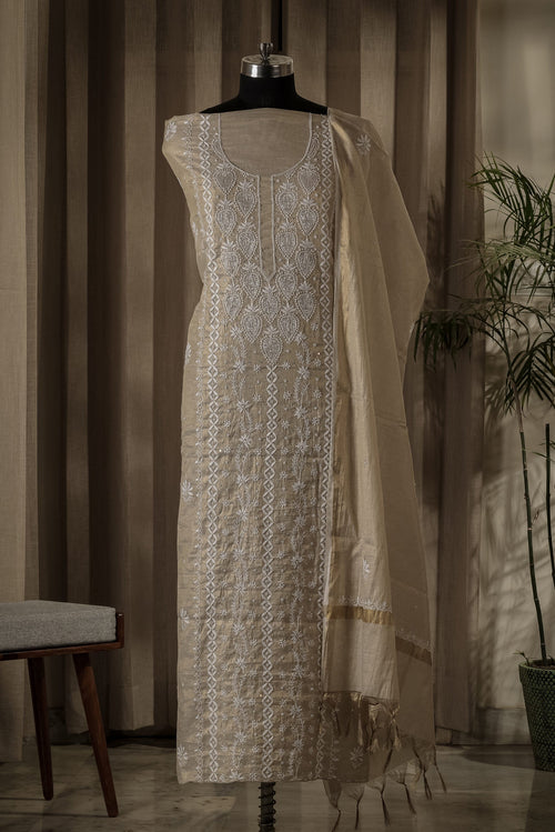 Urviya Chikankari Unstiched Semi Tissue Suit - Cutdana & Moti Work - Pattern 1