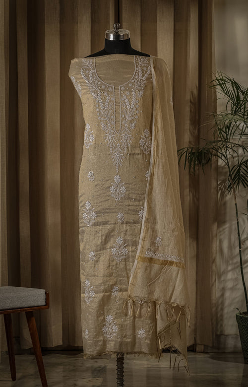 Urviya Chikankari Unstiched Semi Tissue Suit - Cutdana & Moti Work - Pattern 2