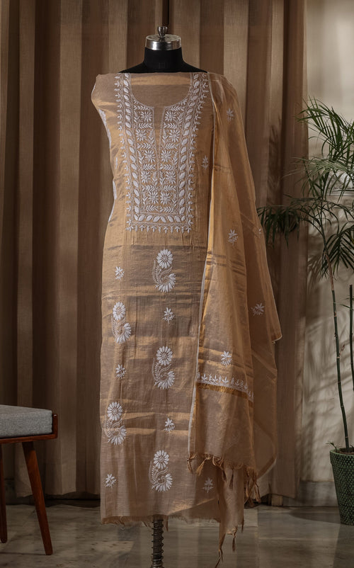 Urviya Chikankari Unstiched Semi Tissue Suit - Cutdana & Moti Work - Pattern 3