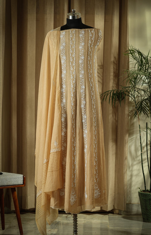 Urviya Unstiched Chikankari Mul Chanderi Anarkali with Cutdana and Pearl Work