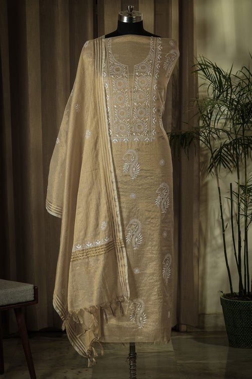 Urviya Unstiched Chikankari Semi Tissue Suit Piece - Pattern 1