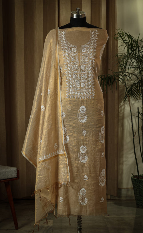 Urviya Unstiched Chikankari Semi Tissue Suit Piece - Pattern 2