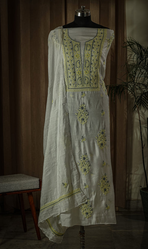 Urviya Unstiched Chikankari Chanderi Suit with Coloured Thread