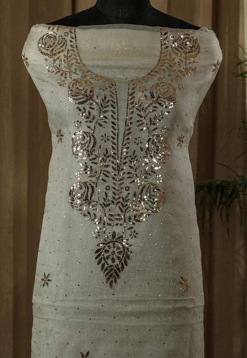 Urviya Unstiched Chikankari Pure Organza Suit With Pitta Work