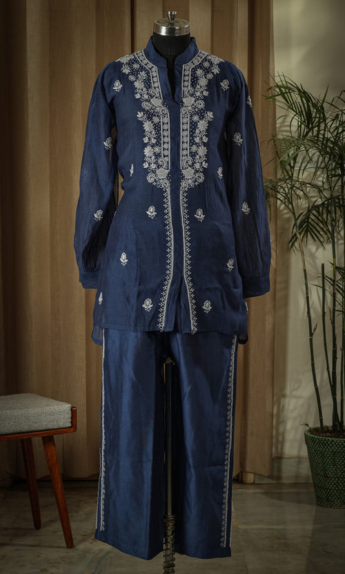 Urviya Semi Stiched Chikankari Mul Chanderi Co-ord Set with Cutdana and Pearl Work