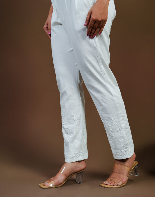 Urviya Chikankari Cotton Bottoms - Cigarette Pants