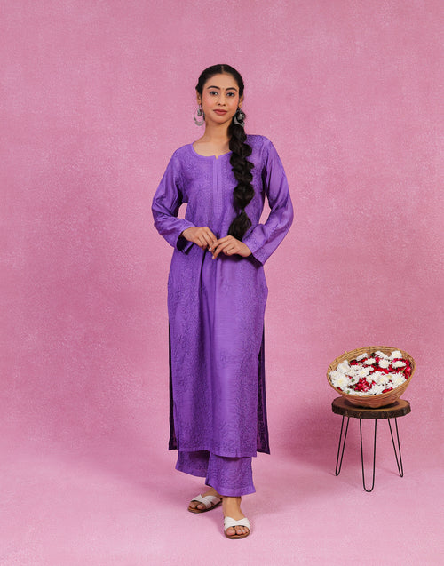 Urviya Chikankari Chanderi 2 piece Set Purple