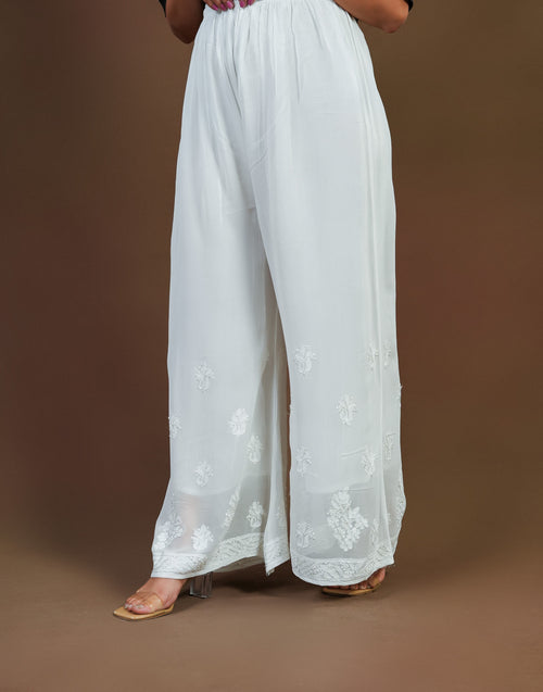 Urviya Chikankari Viscose Georgette - Pallazo White