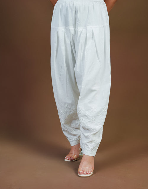 Urviya Chikankari Cotton Bottoms - Salwar White