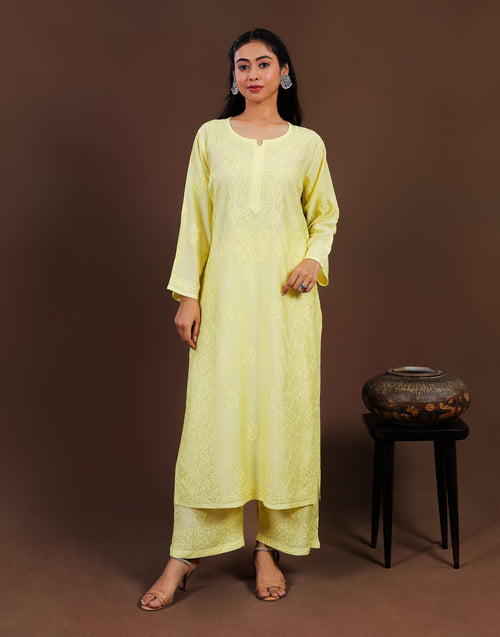Urviya Chikankari Chanderi 2 piece Set Yellow