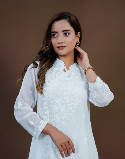 Urviya Chikankari Kota Doria 2 Piece - Side Button White