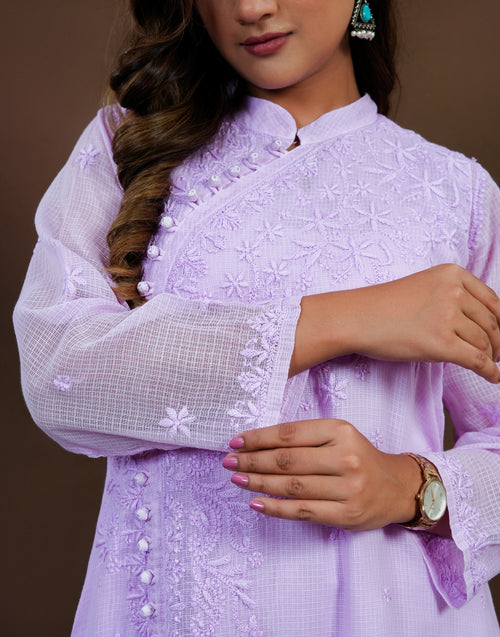 Urviya Chikankari Kota Doria 2 Piece Set - Side Button Purple