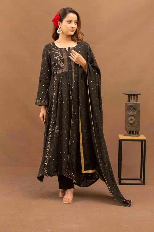 Urviya Chikankari Muslin Black Pitta Work Mukaish Gown