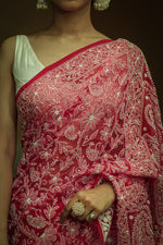 Urviya Chikankari Viscose Georgette Saree - Full Jaal Work Red