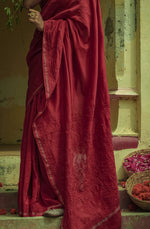 Urviya Chikankari Chanderi Tone on Tone with Border Palla Red