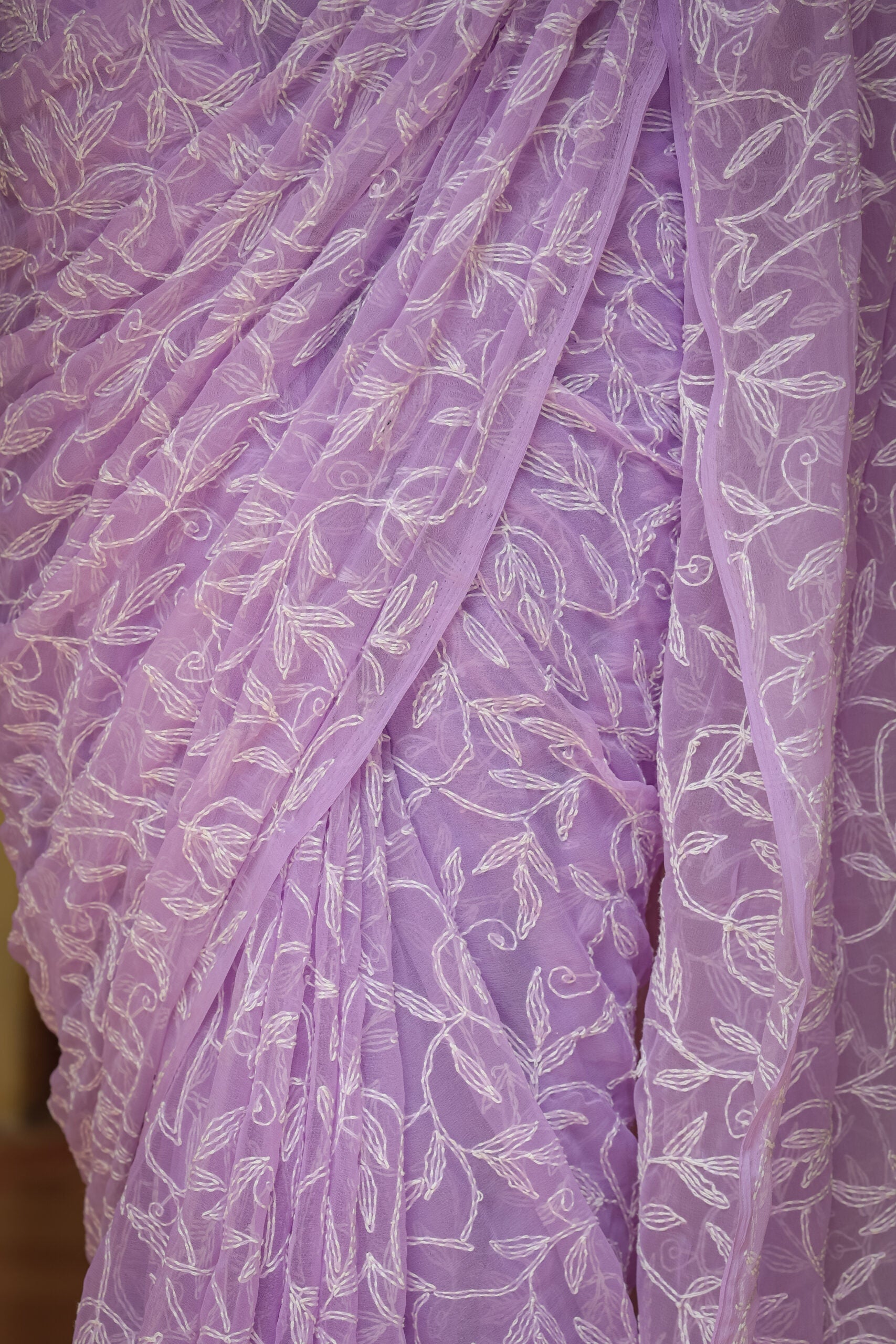 Urviya Chikankari Viscose Georgette Saree with Tepchi Work Purple