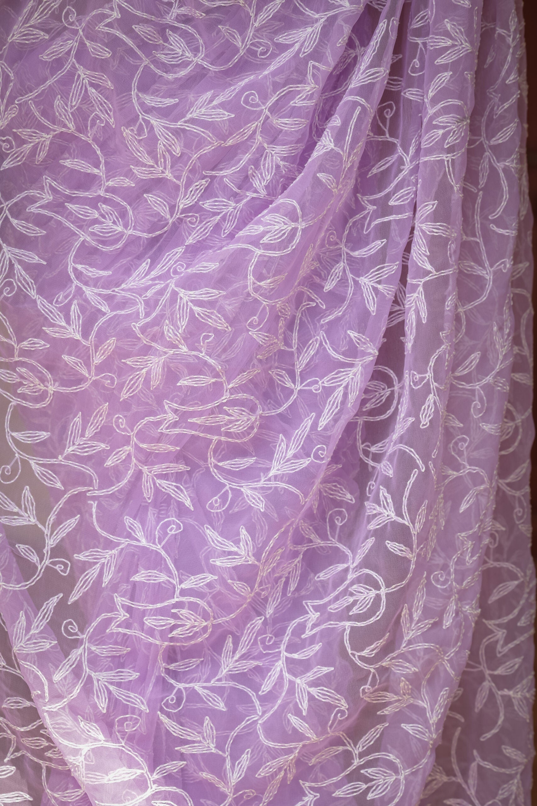 Urviya Chikankari Viscose Georgette Saree with Tepchi Work Purple