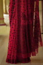 Urviya Chikankari Viscose Georgette Saree with Keel Jaal Work Red
