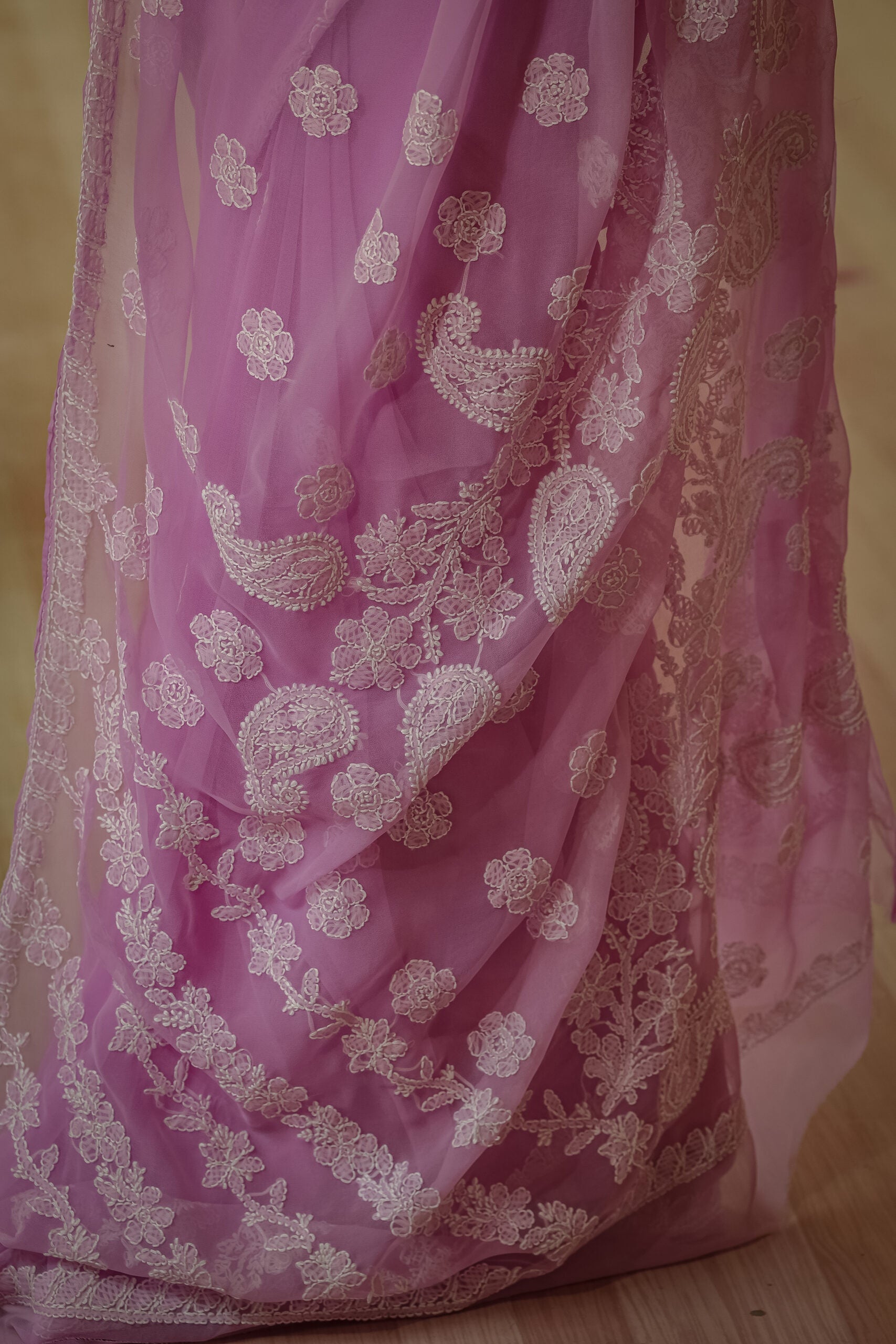 Urviya Chikankari Viscose Georgette Saree with Palla Booti Purple