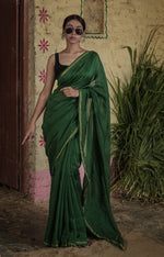 Urviya Chikankari Chanderi Tone on Tone with Border Palla Green