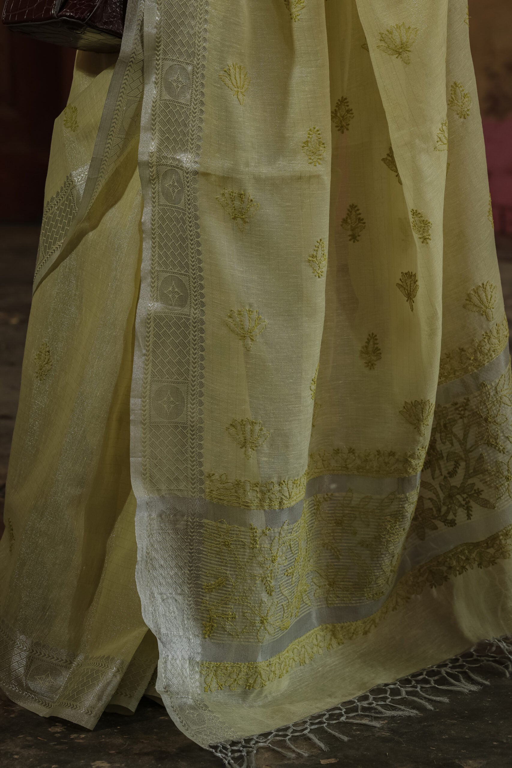 Urviya Chikankari Chanderi Banarasi Tone on Tone Saree Light Green