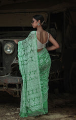 Urviya Chikankari Viscose Georgette Saree - Full Jaal Work Green