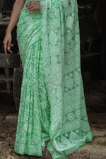 Urviya Chikankari Viscose Georgette Saree - Full Jaal Work Green