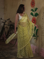 Urviya Chikankari Viscose Georgette Saree with Keel Jaal Work Yellow