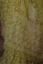 Urviya Chikankari Viscose Georgette Saree with Keel Jaal Work Yellow