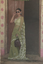 Urviya Chikankari Viscose Georgette Saree with Palla Booti Green
