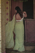 Urviya Chikankari Maheshwari Cotton Saree - Tone on Tone Green