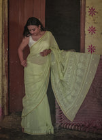 Urviya Chikankari Maheshwari Cotton Saree - Tone on Tone Green