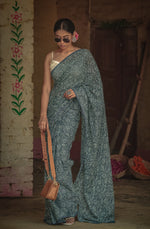 Urviya Chikankari Kota Doria Saree - Tepchi Work Black