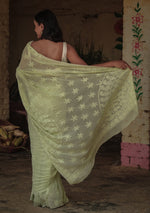 Urviya Chikankari Georgette Tone on Tone Saree with Border Palla Green