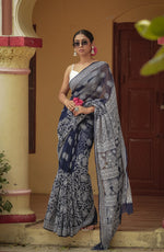Urviya Chikankari Viscose Georgette Saree with Skirt Border Dark Blue