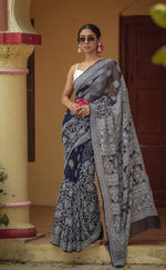 Urviya Chikankari Viscose Georgette Saree with Skirt Border Dark Blue