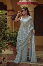 Urviya Chikankari Georgette Tone on Tone Saree with Border Palla Blue