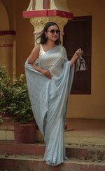 Urviya Chikankari Georgette Tone on Tone Saree with Border Palla Blue