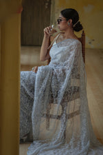 Urviya Chikankari Viscose Georgette Saree with Tepchi Work Blue