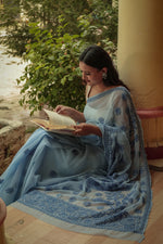 Urviya Chikankari Viscose Georgette Tone on Tone Saree Light Blue