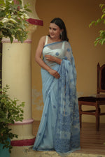 Urviya Chikankari Viscose Georgette Tone on Tone Saree Light Blue