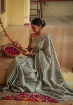 Urviya Chikankari Chanderi Banarasi Tone on Tone Saree Dark Green