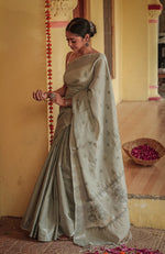 Urviya Chikankari Chanderi Banarasi Tone on Tone Saree Dark Green