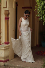 Urviya Chikankari Georgette Tone on Tone Saree With Cutdana and Pearl Work White